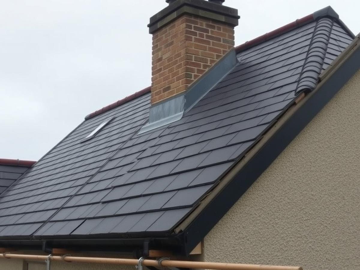 Repaired slate roof with new dressed lead flashing